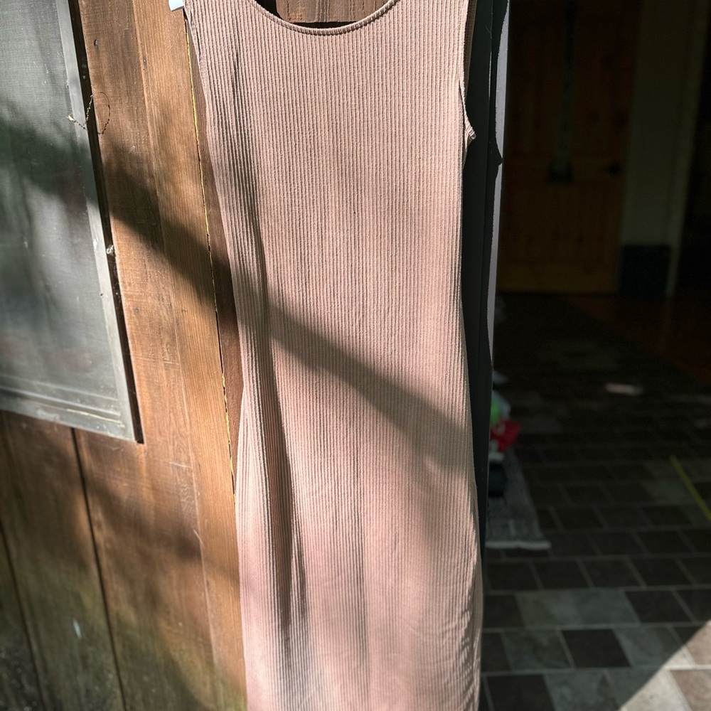 Tan Sleeveless Crew Neck Sheath Maxi Dress